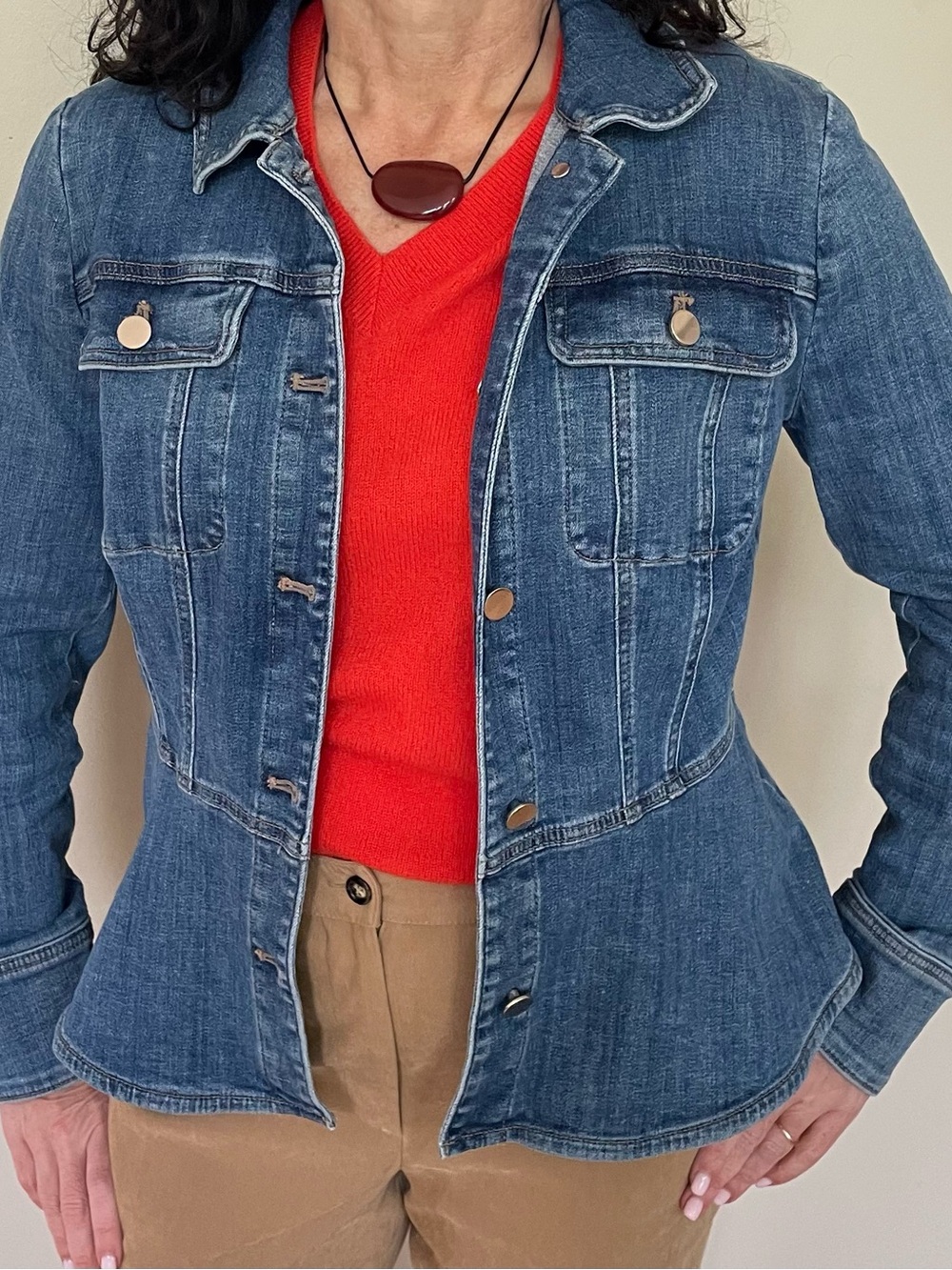 White House Black Market Women's Dark Blue Denim Jacket Peplum